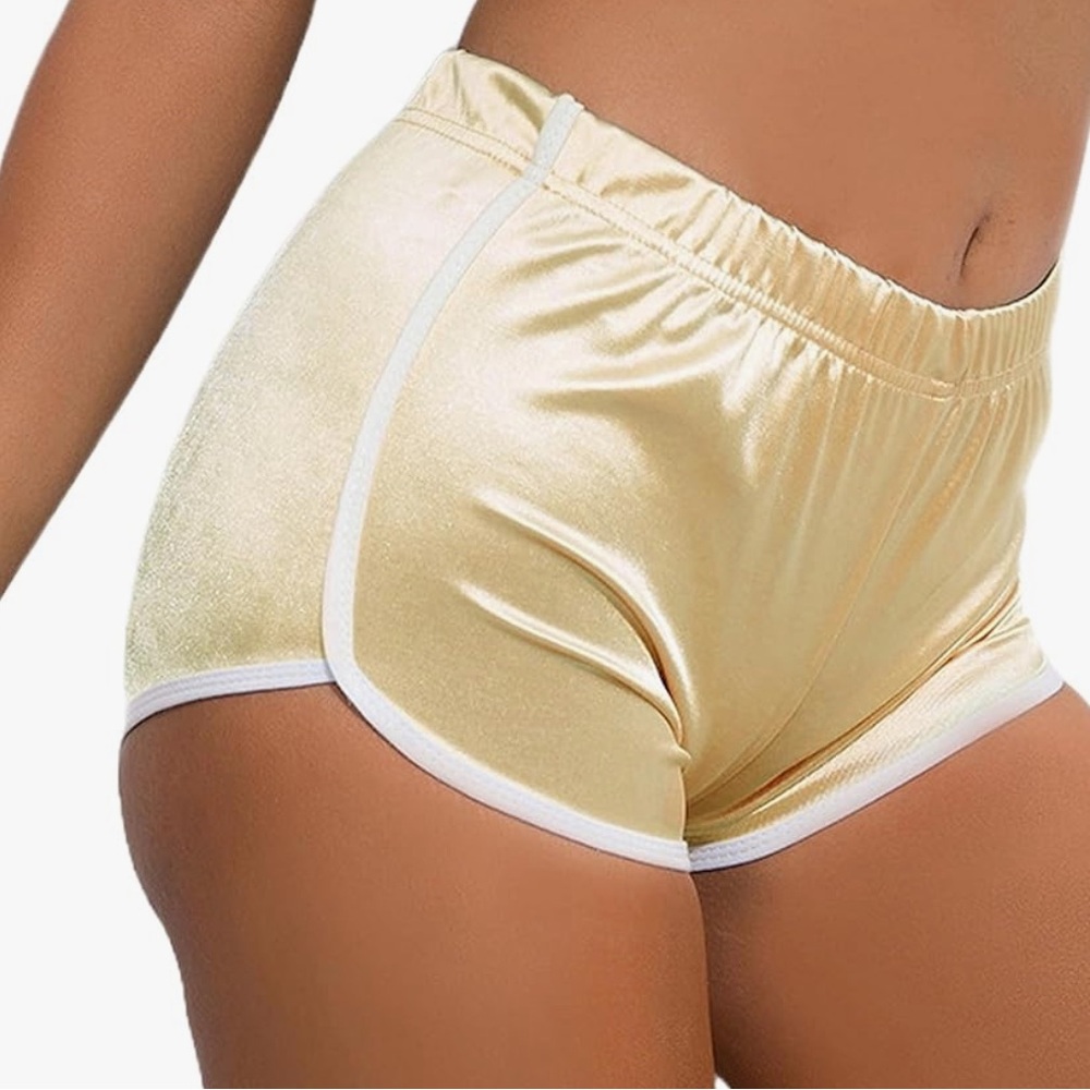 Gold yellow white rave sport shorts sexy booty hot pant silky jogger gym workout